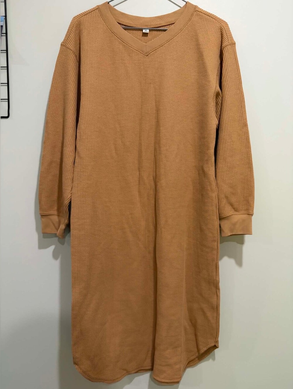 Uniqlo Waffle-Knit Long Sleeve Nightgown - Camel